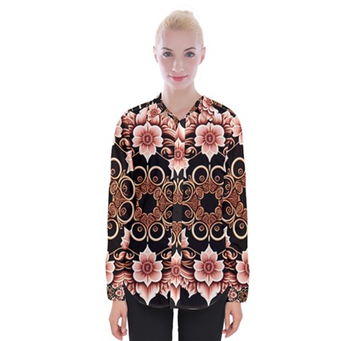 Floral Pattern Flowers Spiral Pattern Beautiful Womens Long Sleeve Shirt by Ravend