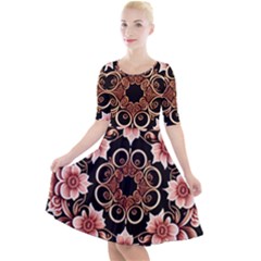 Floral Pattern Flowers Spiral Pattern Beautiful Quarter Sleeve A-line Dress by Ravend