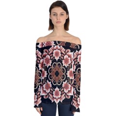 Floral Pattern Flowers Spiral Pattern Beautiful Off Shoulder Long Sleeve Top by Ravend