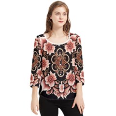 Floral Pattern Flowers Spiral Pattern Beautiful Chiffon Quarter Sleeve Blouse by Ravend