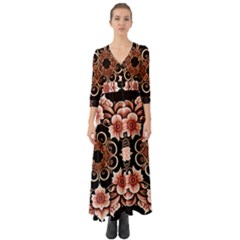 Floral Pattern Flowers Spiral Pattern Beautiful Button Up Boho Maxi Dress by Ravend