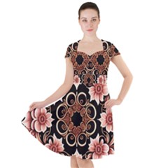 Floral Pattern Flowers Spiral Pattern Beautiful Cap Sleeve Midi Dress by Ravend