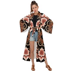 Floral Pattern Flowers Spiral Pattern Beautiful Maxi Kimono by Ravend