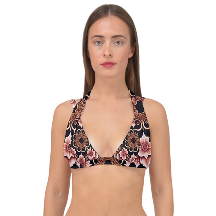 Floral Pattern Flowers Spiral Pattern Beautiful Double Strap Halter Bikini Top