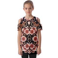 Floral Pattern Flowers Spiral Pattern Beautiful Fold Over Open Sleeve Top