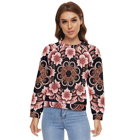 Floral Pattern Flowers Spiral Pattern Beautiful Women s Long Sleeve Raglan Tee by Ravend