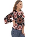 Floral Pattern Flowers Spiral Pattern Beautiful Cut Out Wide Sleeve Top View3