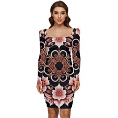 Floral Pattern Flowers Spiral Pattern Beautiful Women Long Sleeve Ruched Stretch Jersey Dress by Ravend