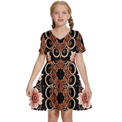 Floral Pattern Flowers Spiral Pattern Beautiful Kids  Short Sleeve Tiered Mini Dress by Ravend