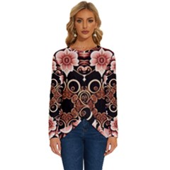 Floral Pattern Flowers Spiral Pattern Beautiful Long Sleeve Crew Neck Pullover Top by Ravend