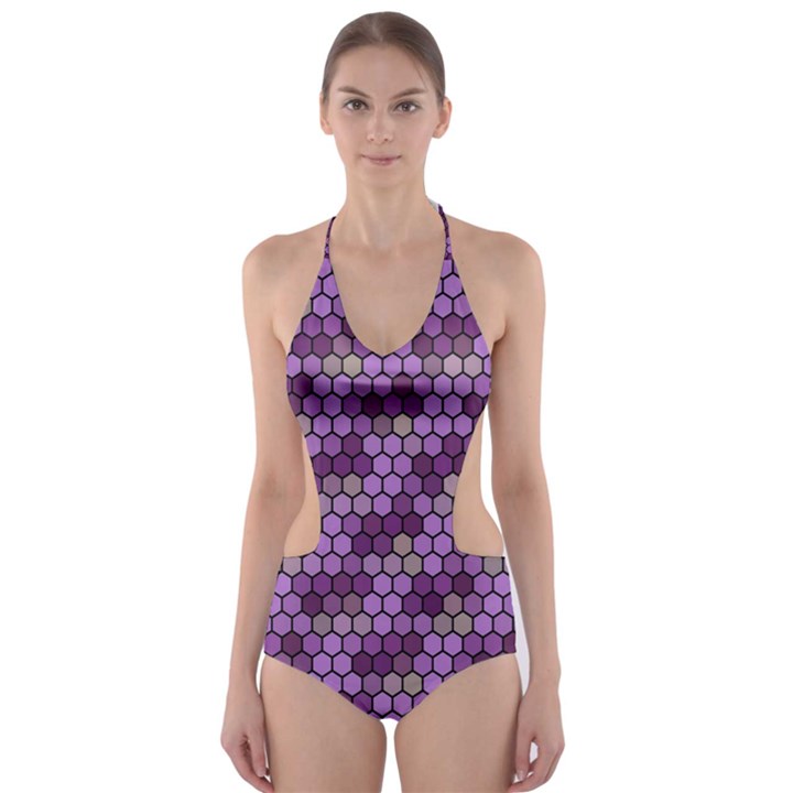 Pattern Seamless Design Decorative Hexagon Shapes Cut-Out One Piece Swimsuit