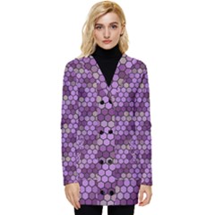 Pattern Seamless Design Decorative Hexagon Shapes Button Up Hooded Coat  by Ravend