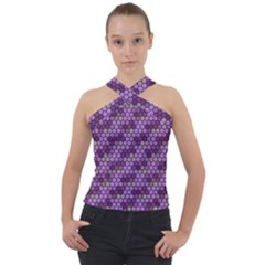 Pattern Seamless Design Decorative Hexagon Shapes Cross Neck Velour Top by Ravend