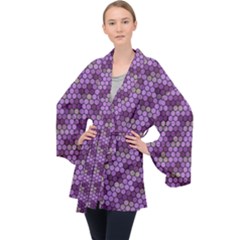 Pattern Seamless Design Decorative Hexagon Shapes Long Sleeve Velvet Kimono  by Ravend