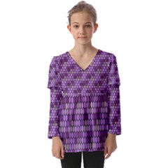 Pattern Seamless Design Decorative Hexagon Shapes Kids  V Neck Casual Top