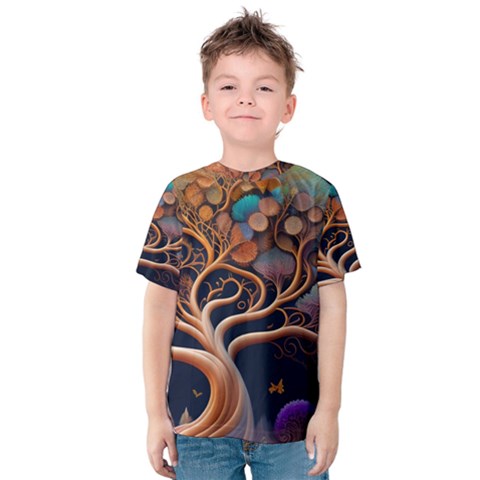 Trees Dream Art Intricate Patterns Digital Nature Kids  Cotton Tee by Ravend