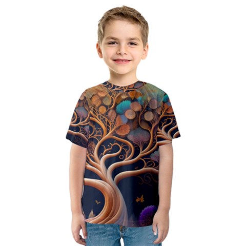 Trees Dream Art Intricate Patterns Digital Nature Kids  Sport Mesh Tee by Ravend