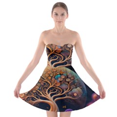 Trees Dream Art Intricate Patterns Digital Nature Strapless Bra Top Dress by Ravend