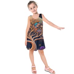 Trees Dream Art Intricate Patterns Digital Nature Kids  Sleeveless Dress by Ravend