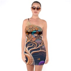 Trees Dream Art Intricate Patterns Digital Nature One Soulder Bodycon Dress by Ravend