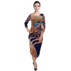 Trees Dream Art Intricate Patterns Digital Nature Quarter Sleeve Midi Velour Bodycon Dress by Ravend