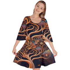 Trees Dream Art Intricate Patterns Digital Nature Velour Kimono Dress by Ravend