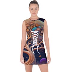 Trees Dream Art Intricate Patterns Digital Nature Lace Up Front Bodycon Dress by Ravend