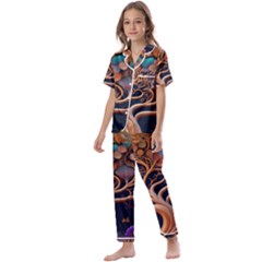 Trees Dream Art Intricate Patterns Digital Nature Kids  Satin Short Sleeve Pajamas Set by Ravend