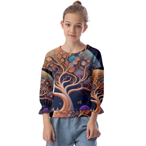 Trees Dream Art Intricate Patterns Digital Nature Kids  Cuff Sleeve Top by Ravend