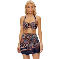 Trees Dream Art Intricate Patterns Digital Nature Vintage Style Bikini Top And Skirt Set  by Ravend