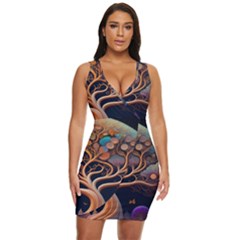 Trees Dream Art Intricate Patterns Digital Nature Draped Bodycon Dress by Ravend