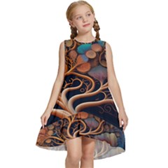 Trees Dream Art Intricate Patterns Digital Nature Kids  Frill Swing Dress by Ravend