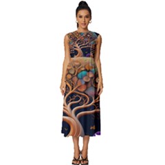 Trees Dream Art Intricate Patterns Digital Nature Sleeveless Round Neck Midi Dress