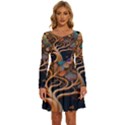 Trees Dream Art Intricate Patterns Digital Nature Long Sleeve Wide Neck Velvet Dress View1