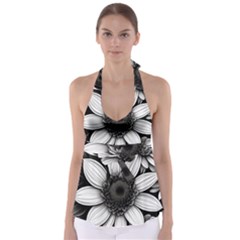 Sketch Flowers Art Background Photorealistic Babydoll Tankini Top by Ravend