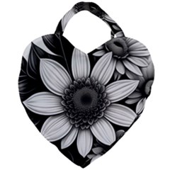 Sketch Flowers Art Background Photorealistic Giant Heart Shaped Tote by Ravend