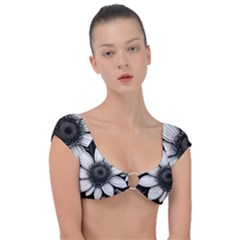 Sketch Flowers Art Background Photorealistic Cap Sleeve Ring Bikini Top by Ravend