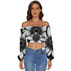 Sketch Flowers Art Background Photorealistic Long Sleeve Crinkled Weave Crop Top