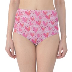 Valentine Romantic Love Watercolor Pink Pattern Texture Classic High-waist Bikini Bottoms by Ravend