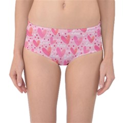 Valentine Romantic Love Watercolor Pink Pattern Texture Mid-waist Bikini Bottoms by Ravend