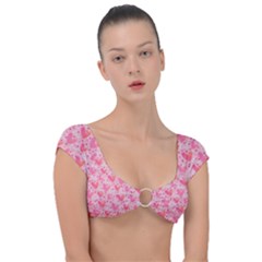 Valentine Romantic Love Watercolor Pink Pattern Texture Cap Sleeve Ring Bikini Top by Ravend