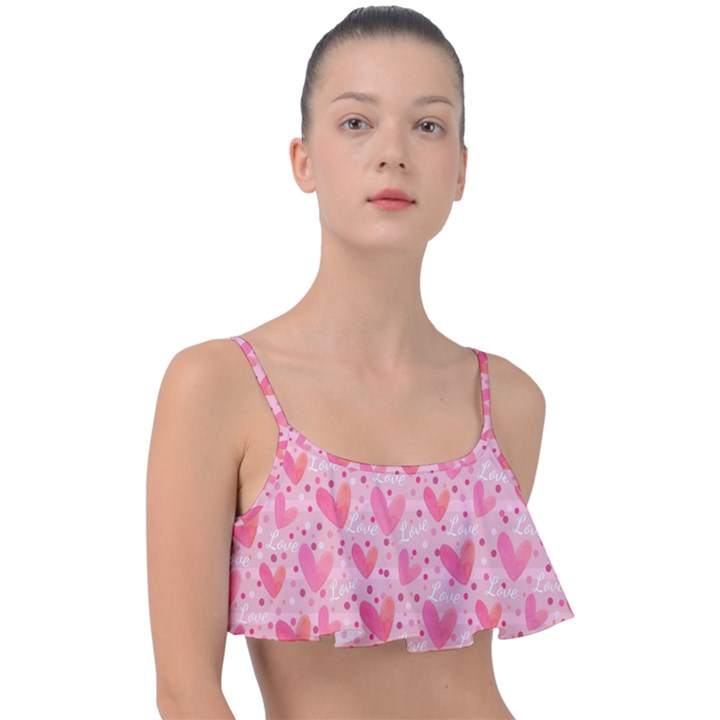 Valentine Romantic Love Watercolor Pink Pattern Texture Frill Bikini Top