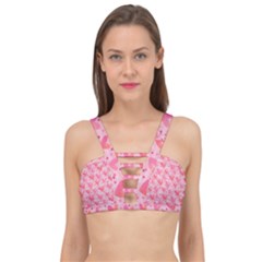 Valentine Romantic Love Watercolor Pink Pattern Texture Cage Up Bikini Top by Ravend