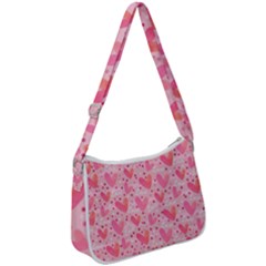 Valentine Romantic Love Watercolor Pink Pattern Texture Zip Up Shoulder Bag by Ravend