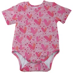 Valentine Romantic Love Watercolor Pink Pattern Texture Baby Short Sleeve Bodysuit by Ravend