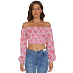 Valentine Romantic Love Watercolor Pink Pattern Texture Long Sleeve Crinkled Weave Crop Top