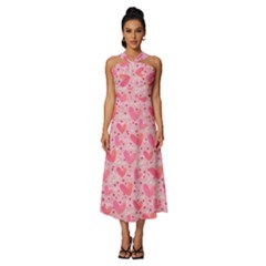 Valentine Romantic Love Watercolor Pink Pattern Texture Sleeveless Cross Front Cocktail Midi Chiffon Dress by Ravend