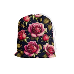 Roses Flowers Pattern Background Drawstring Pouch (large) by Ravend