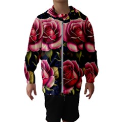 Roses Flowers Pattern Background Kids  Hooded Windbreaker by Ravend