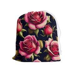 Roses Flowers Pattern Background Drawstring Pouch (xl) by Ravend